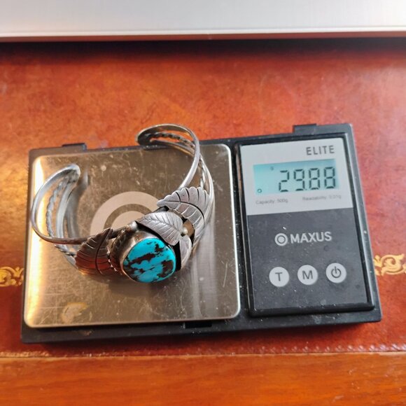 Vtg Native Old Pawn Navajo Bisbee Turquoise Sterling Silver Cuff Bracelet - Picture 10 of 10